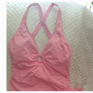 EUC 🩱 BUBBLEGUM PINK BATHING SUIT MATCHING COVER UP SARONG SKIRT BY LA BLANCA L